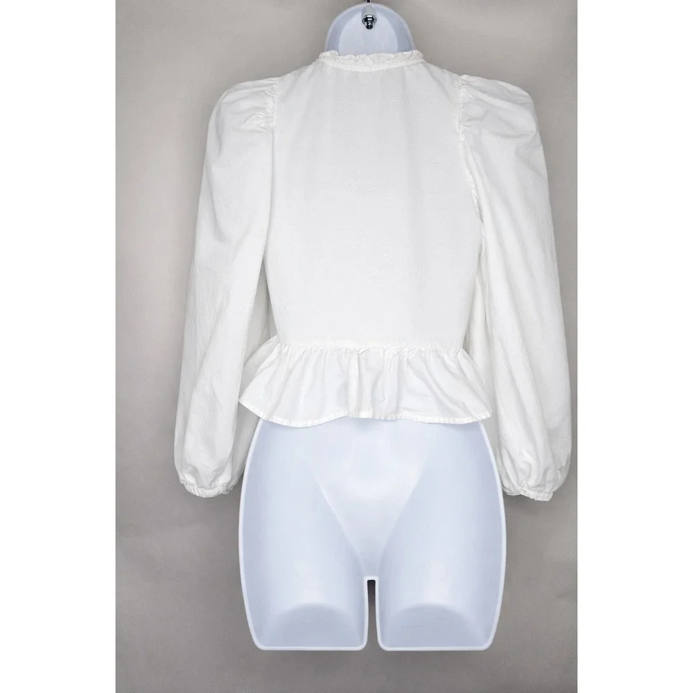 Zara White Smocked Puff Sleeve‎ Peplum Blouse Cotton Cottagecore S